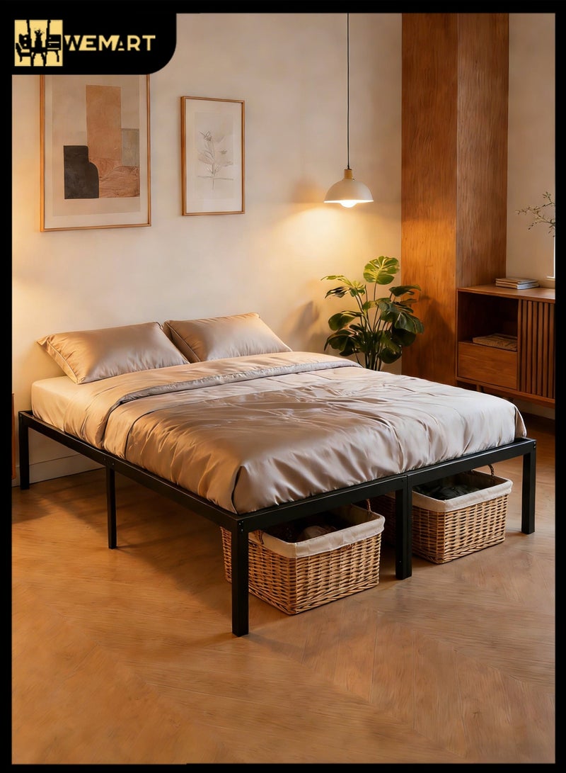 ويمارت سرير معدني متين بتصميم بسيط ولمسة فاخرة، إطار أسود اللون، أبعاده 80×60×12 بوصة، يتحمل وزنًا يصل إلى 3000 رطل، تصميم متكامل من قطعة واحدة وسهل التركيب، مناسب لغرفة النوم، أسود اللون - Image 1